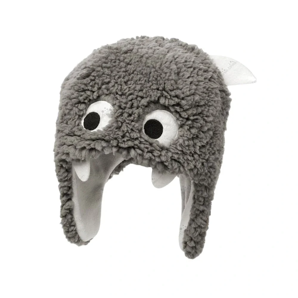 5/$35 Crazy 8 Boys Hat Sz 2-3 Yrs Monster Buddy Faux Sherpa Gray White Ear Flaps